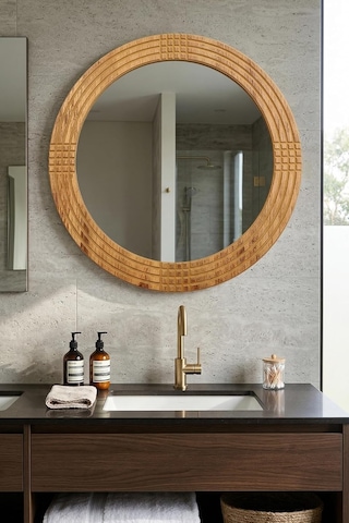 Safir Antik İşlemeli Ahşap Dekoratif Ayna Yuvarlak Ayna Duvar Aynası Banyo Lavabo Aynası 44cm Ayna - 56cm Çerçev Genel