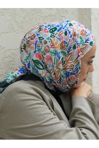Moda Kaşmir Modern Flora Desen Bambu Eşarp Zümrüt-beyaz
