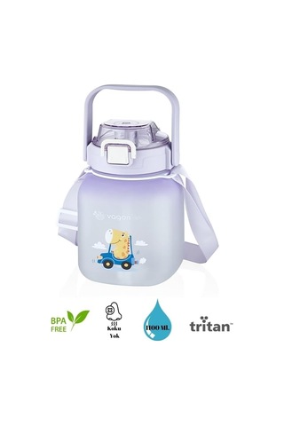 Premium Tritan Plastic Bottle Çocuk Matarası 1100 Ml Askılı-pipetli/pipetsiz Kullanım Mor Diğer