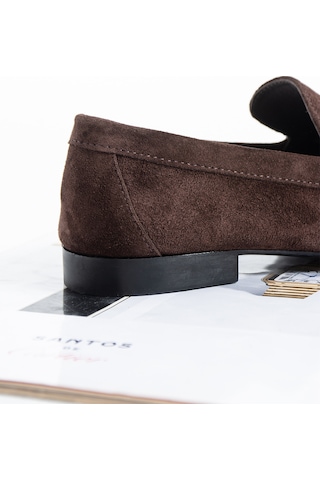 Duxal Shoes Oliver Hakiki Deri Yumuşak Tabanlı Kadın Süet Babet Loafer Acıkahve