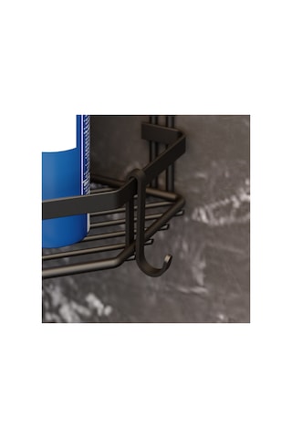 Teknotel Iki Katlı Kancalı Banyo Köşe Rafı Mat Siyah Es075H Siyah