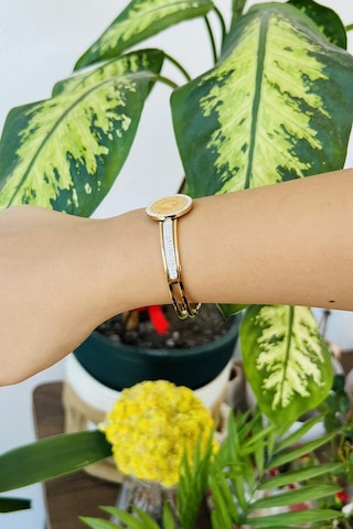 Allmisse Altın Kaplama 316l Kalite Zirkon Taş Detaylı Ata Çelik Kelepçe Bileklik - Altın