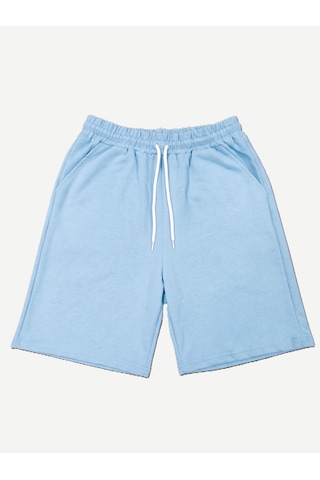 Machi Makiteks Kadın Mavi Gri İkili Rahat Kesim Beli Lastikli Cepli Penye Şort Günlük Basic Rejenere Sweat Bermuda Gri - Mavi