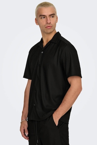 Only & Sons Erkek Onskarı Rahat Kesim Kısa Kollu Çıt Çıt Düğmeli Gömlek 22032560 Siyah Siyah