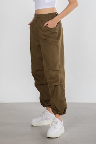 Beli Paçası Lastikli Ipli Gabardin Pantolon - Haki-Haki