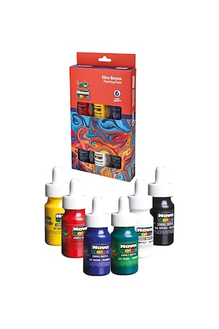 Ebru Boyası 6 Renk Nova Color 1 Paket Damlalıklı Canlı Renkli 30 Ml X 6 Lı Ebruli Boyama Seti