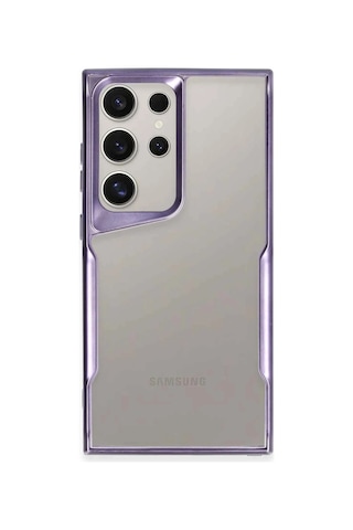 Samsung Galaxy Uyumlu  S25 Ultra Kılıf Metal Çerçeve Görünümlü Kırılmaz Boyi Kapak Derin Mor
