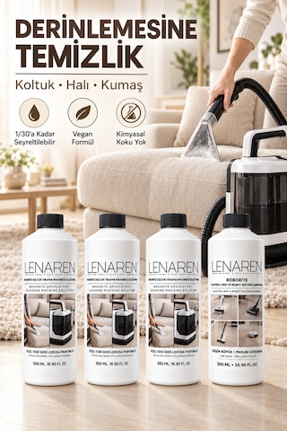 Lenaren Washrite Halı Ve Koltuk Yıkama Makinesi Şampuanı 500 Ml X3 Avantaj Paketi - Roborite Hediyeli 3'lü Set