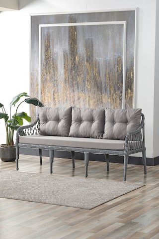 Joy Rattan Puflu Bahçe Balkon Takımı 3+1+1+camlı Masa Cappuccino Cappuccino