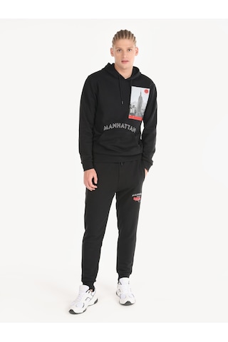Colin's Colins Regular Fit Baskılı Kapüşonlu Siyah Erkek Sweatshirt Cl1064781 Siyah