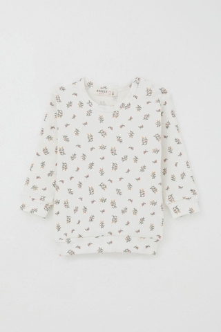 Breeze Kız Bebek Pijama Takımı Omuzdan Patlı Çiçek Desenli 4 Ay-1 Yaş, Ekru