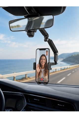 Araç İçi Dikiz Aynası Telefon Tutucu 360 Döner Ayarlanabilir Katlanabilir A