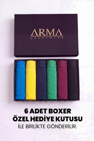 Hadpols Premium Esnek İç Giyim Çoklu Paket Çeyiz Seti Erkek Premium Bambu Renkli Boxer 6'lı Hediye Kutulu Çok Renkli