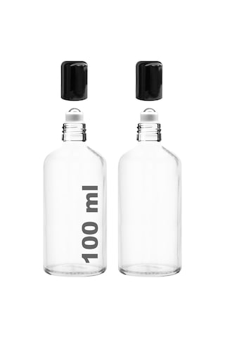 Çelik Roll On Şişesi 100 ML Sızdırmaz Siyah Kapaklı Şeffaf Cam Şişe 2 Adet