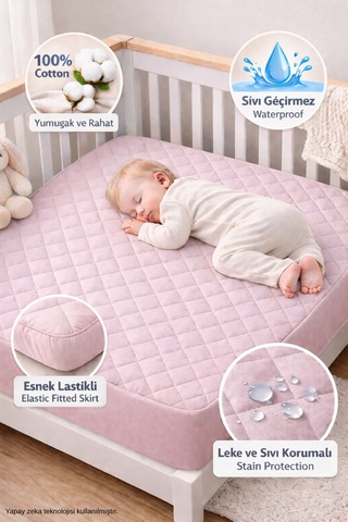 Formeya Pamuk Kapitone Fitted Sıvı Geçirmez Bebek Çocuk Alezi