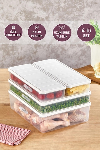 Selka Home 4'lü Set Nora Organizer Buzdolabı Buzluk Düzenleyici Saklama Kabı( 1 Ad. 4 Lt. 1 Ad. 2,25 Lt. 2 Ad. 1 Lt. )