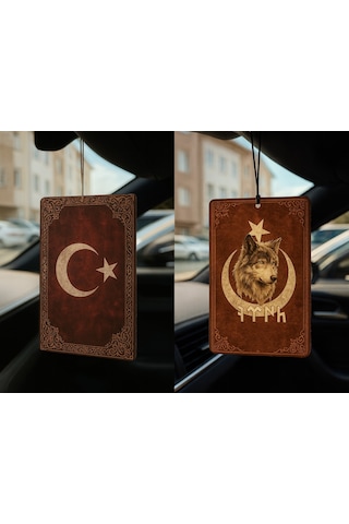 Türk Bayrağı Ve Göktürk Türk Kurt - İkili Oto Kokusu - Dekoratif Araç Kokusu Ve Aksesuarı