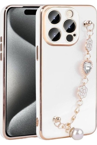 Apple Uyumlu iPhone 15 Pro Kılıf El Tutamaçlı Kamera Korumalı Zore Taka Silikon Kapak Beyaz