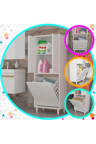 Kirli Sepetli Banyo Dolabı Beyaz