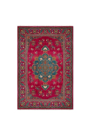 Oriental Garden Fuşya Petrol Çiçek Ve Kuş Desenli Dekoratif Halı 3044-1 Bordo