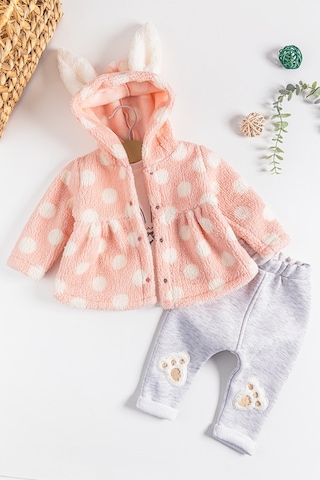 Babymod Tavşan Figürlü Hırkalı 3'lü Kız Bebek Takım Somon