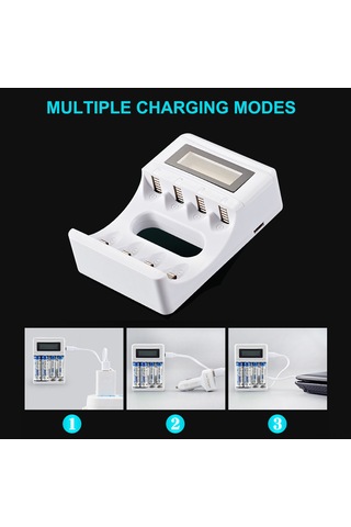 Monyee Hızlı Şarjlı 4 Yuvalı Lcd Ekranlı Aa/aaa Pil Şarj Cihazı - Usb 2a