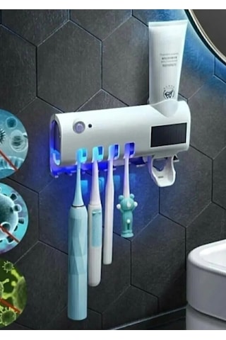 Akıllı Otomatik Duvar Diş Fırçası Sterilizatörü Diş Macunu Dispenseri Tutucu Diş Macunu Sıkacağı Beyaz