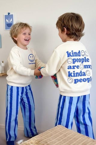 Miniğimin Cicileri Smile Detaylı Çizgili Unisex Çocuk Takım - Mavi
