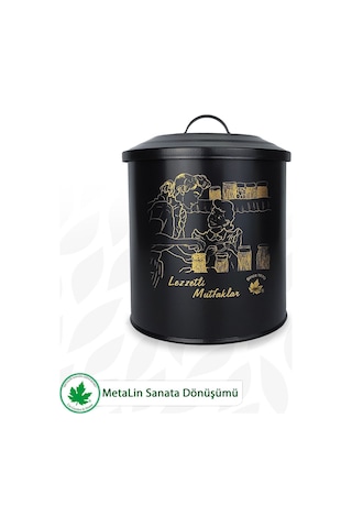 Metal Kapaklı Saklama Kabı Erzak Kabı Organizer Kutu Anne Kız Lezzetli Mutfaklar Baskılı - Siyah Siyah