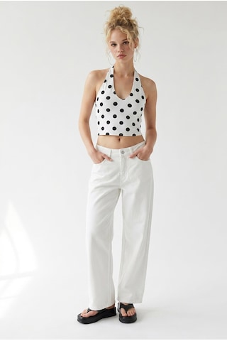 Mixray 2128 Kadın İnce Mevsimlik Yüksek Bel Wide Leg Denim Pantolon Beyaz