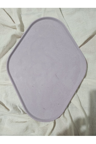 Taş Tozu El Yapımı Nişanlık Sunumluk Ve Mumluk Oval Dörtgen Tepsi Şık Dekoratif Tasarım 30x23 Cm - Mor Mor
