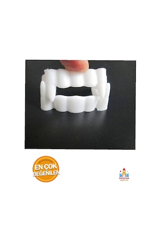 Vampir Dişi Takma Set - Beyaz Renk, Çift Damaklı, Oyuncak Plastik Şaka Dişi - 5 Adetlik Paket Tüm Yaşlar