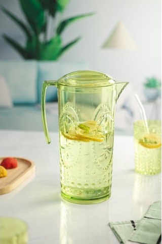 Akrilik Yeşil Sürahi 2,3 Lt Ve 6'lı & Su Meşrubat Kahve Yanı Bardağı 400 Ml Seti