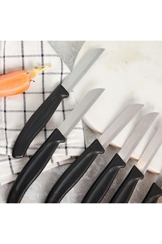 Yıldız Mira Dişli Meyve Bıçak Seti, Siyah, 6 Parça, Paslanmaz Çelik, Ergonomik Kopolimer Plastik Sap, 9 Cm