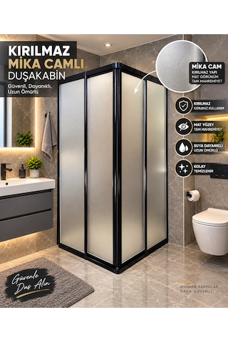Yeni Kırılmaz Mika Camlı Duşakabin Nd800 Siyah