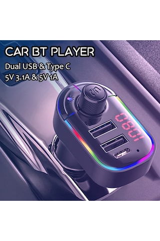 Padalink Araç İçi Bluetooth Fm Vericili Usb Ve Type C Çift Şarjlı Çakmaklık Adaptörü - Siyah C12