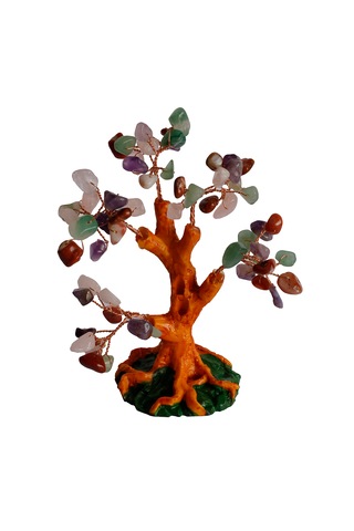 Karışık Doğal Taşlı Hayat Ağacı Biblo - 16x14 Cm El Yapımı Enerji