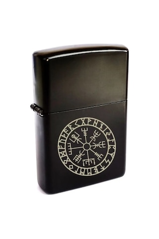 Vegvisir Viking Pusulası İskandinav Sembolü Siyah Metal Benzinli Çakmak