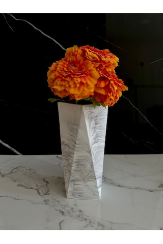 Beton Çiçek Vazosu El Yapımı Dekoratif Geometrik Saksı Mermer Desen