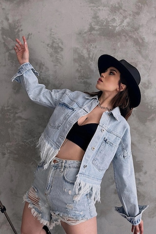 Loia Kadın Buz Mavi Saçak Detaylı Denim Ceket Çok Renkli