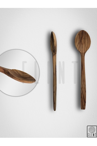 Zeytin Ağacı El Yapımı Tahta Ahşap Kaşık Tatlı Mama Kaşığı 17cm