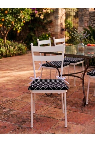2 Adet 40x40 Cm Siyah Bağcıklı Sandalye Minderi Pamuk Polyester Mutfak Ve Bahçe Minderi