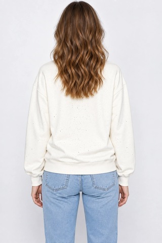 Mevese Yaldız Baskılı Zincirli Ve Fularlı Kadın Oversize Modal Sweatshirt- Beyaz