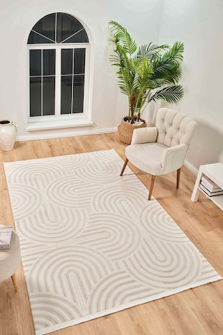 Vola 2901 Yumuşak Dokulu Modern Salon Mutfak Koridor Halısı Krem Tozumaz Makine Halısı Krem - Bej