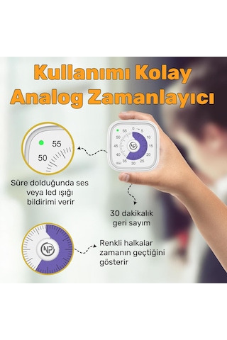 Npo Npt31b Mutfak,ders,yemek İçin 60dk Analog Alarm Zamanlayıcı,pomodoro Öğrenci Motivasyon Saati