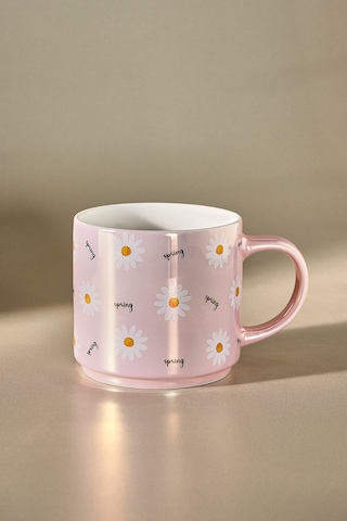 Karaca Daisy Lüsterli Pembe Papatya Desenli Mug 420 Ml