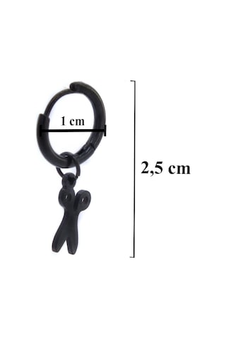 FerizZ 316L Çelik Unisex Siyah Tek Makas Küpe UNK-488 Siyah