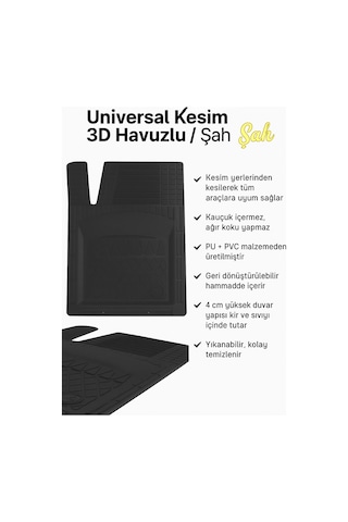 Universal Kesim 3d Havuzlu Oto Paspas Takımı 5 Parça Pu+pvc - Kokusuz Ve Yıkanabilir Siyah