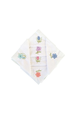 Hediyelik İşlemeli Bayan Mendili 6 Lı Paket 28x28 Cm 100 Pamuk Beyaz