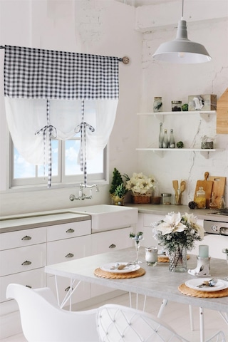 Naturel Potlu Ekose Tül Perde Retro Siyah